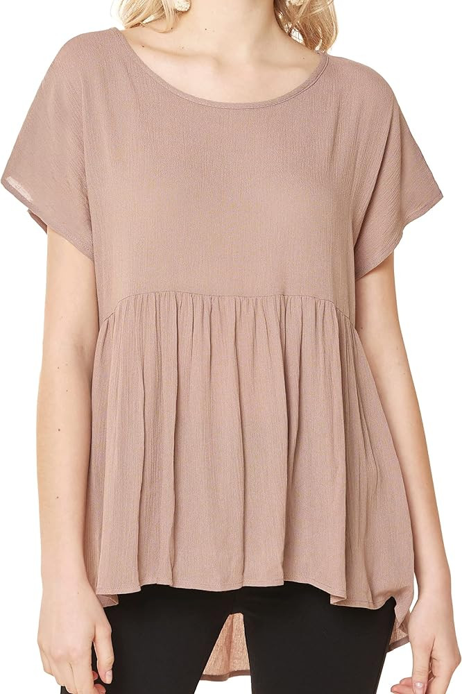 noflik Women's Oversized Short Dolman Sleeve High Low Peplum Babydoll Blouse Tunic Top (Mocha, M) | Amazon (US)