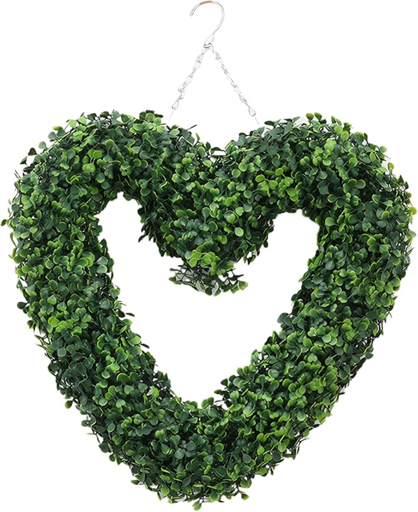Green Wreaths for Front Door Boxwood Wreath, 16.5 Inch Heart-Shape Artificial Green Wreaths for F... | Amazon (US)