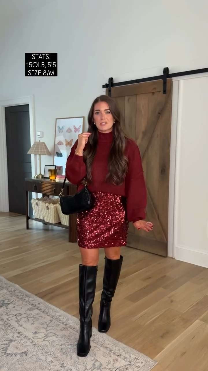 Sizing info: I’m a true size 8/M & 5’5. My waist 29”, hips 40”, & bust 36.5” Everything is TTS - M except the burgundy satin maxi, I sized up to the L & burgundy sweatshirt is an XL for a comfy oversized fit :) 

 #LTKHoliday #LTKgrwm #LTKSaleAlert