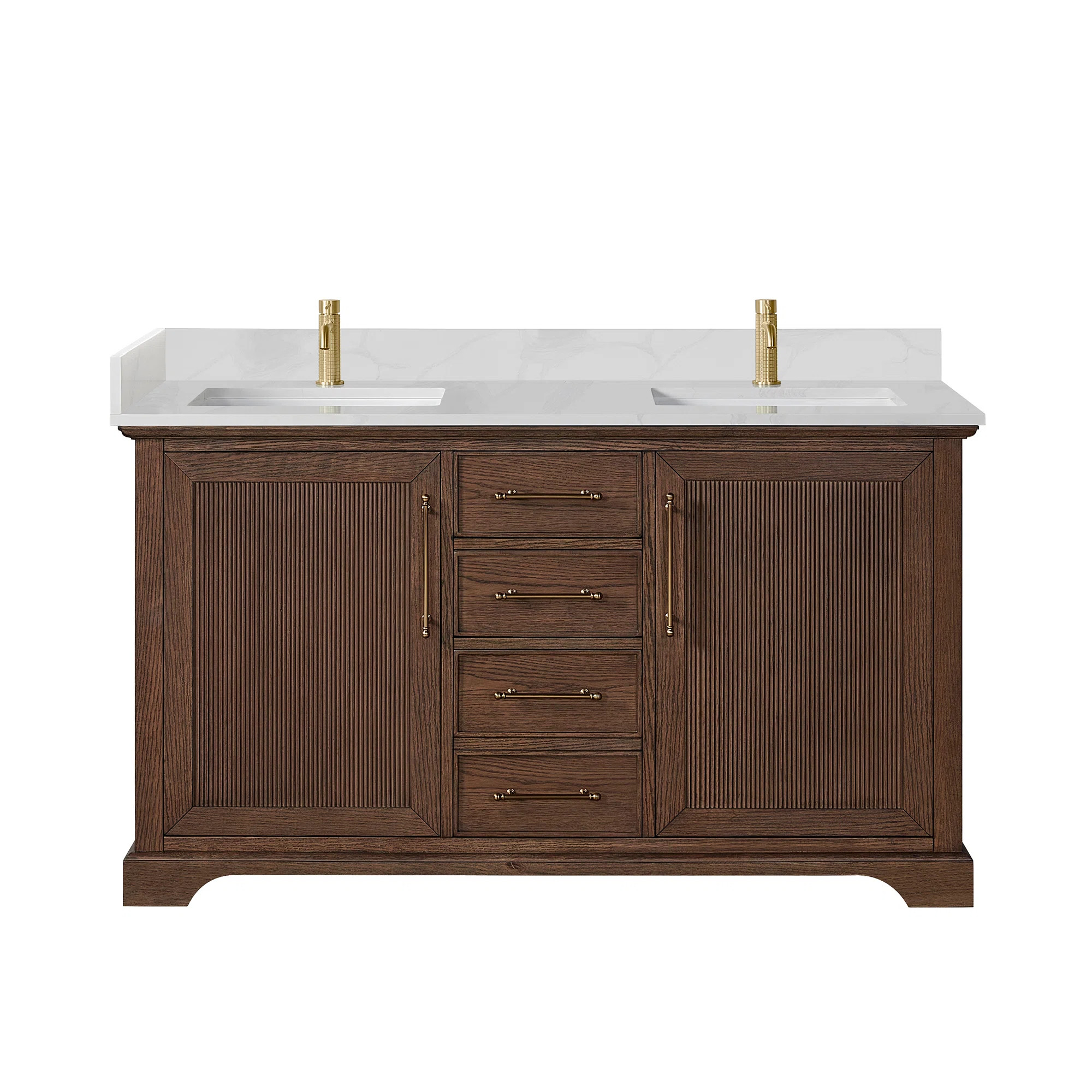 Friedliese 60" Double Bath Vanity with Silk White Quartz Stone Top | Wayfair North America