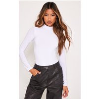 White Basic Slinky High Neck Long Sleeve Bodysuit | PrettyLittleThing US
