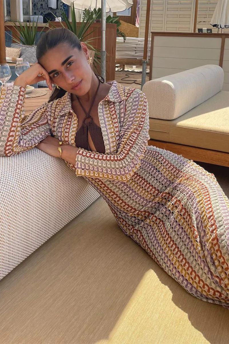 Luca Crochet Multicolor Long Sleeve Dress | 12th Tribe