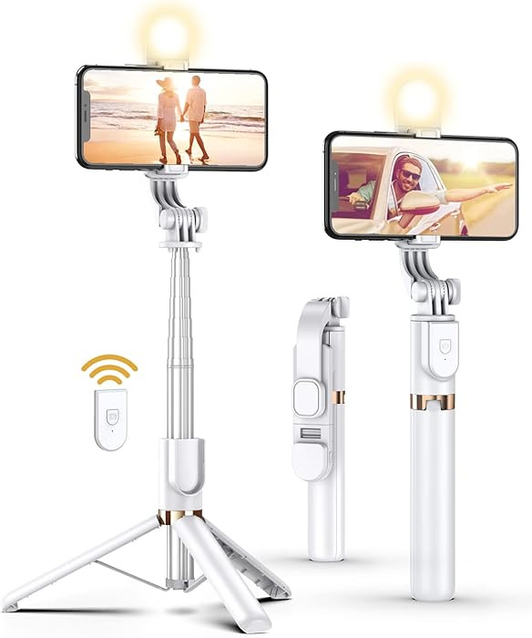 Selfie Stick Tripod with Wireless Remote, 46'' Cellphone Selfie Stick Tripod with LED Fill Light,... | Amazon (US)