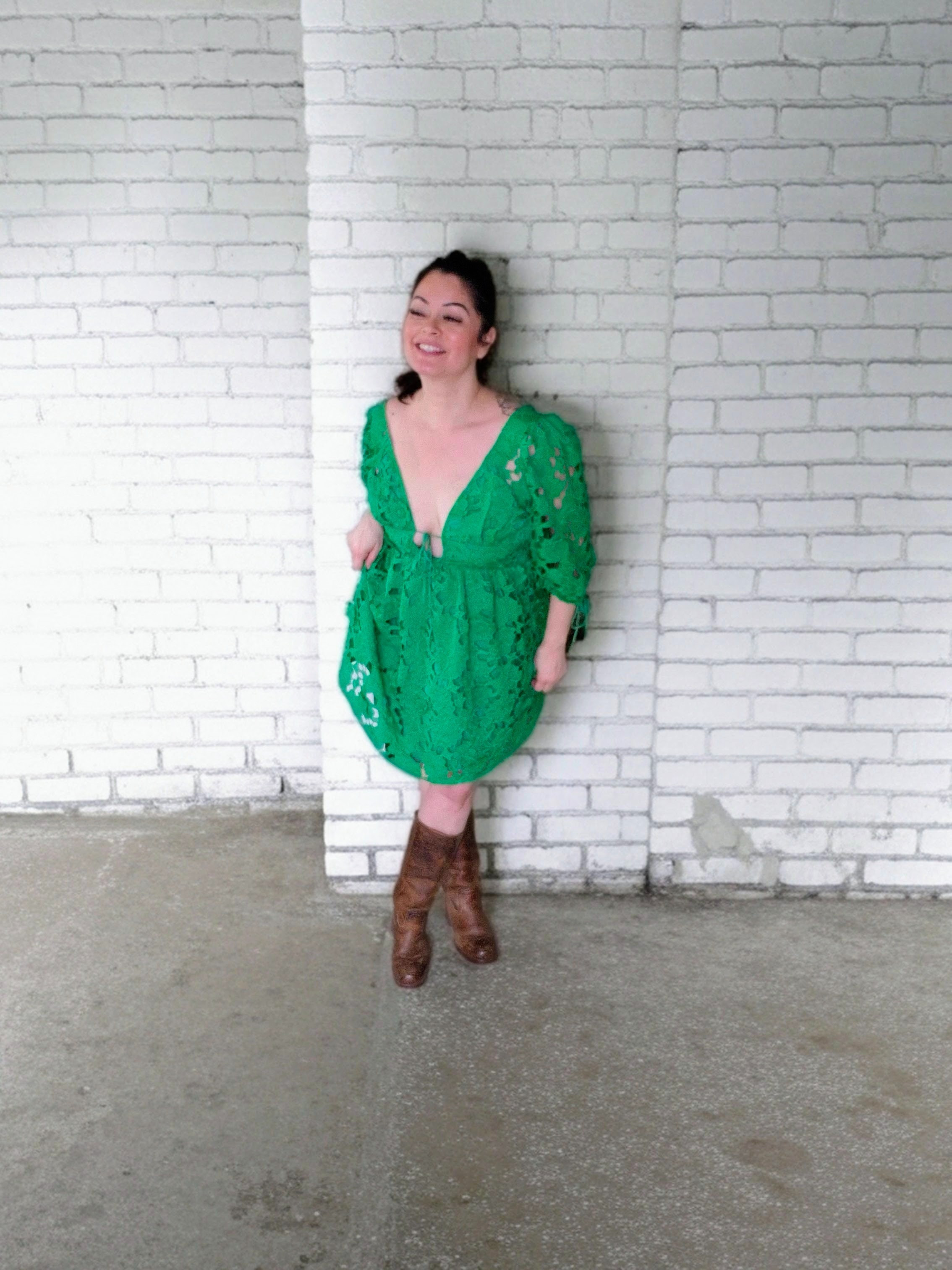 Make a statement in green! This intricate lace mini dress features a plunging neckline and eyelet detailing that feels so fresh and feminine. I love pairing a bold green like this with classic brown leather boots to ground the look and keep it authentic to my style. Such a great piece for graduations or garden parties!Vici Collection ​Shop the look: Use code ALISAVE35 at checkout!

#LTKFestival #LTKWedding #LTKSaleAlert