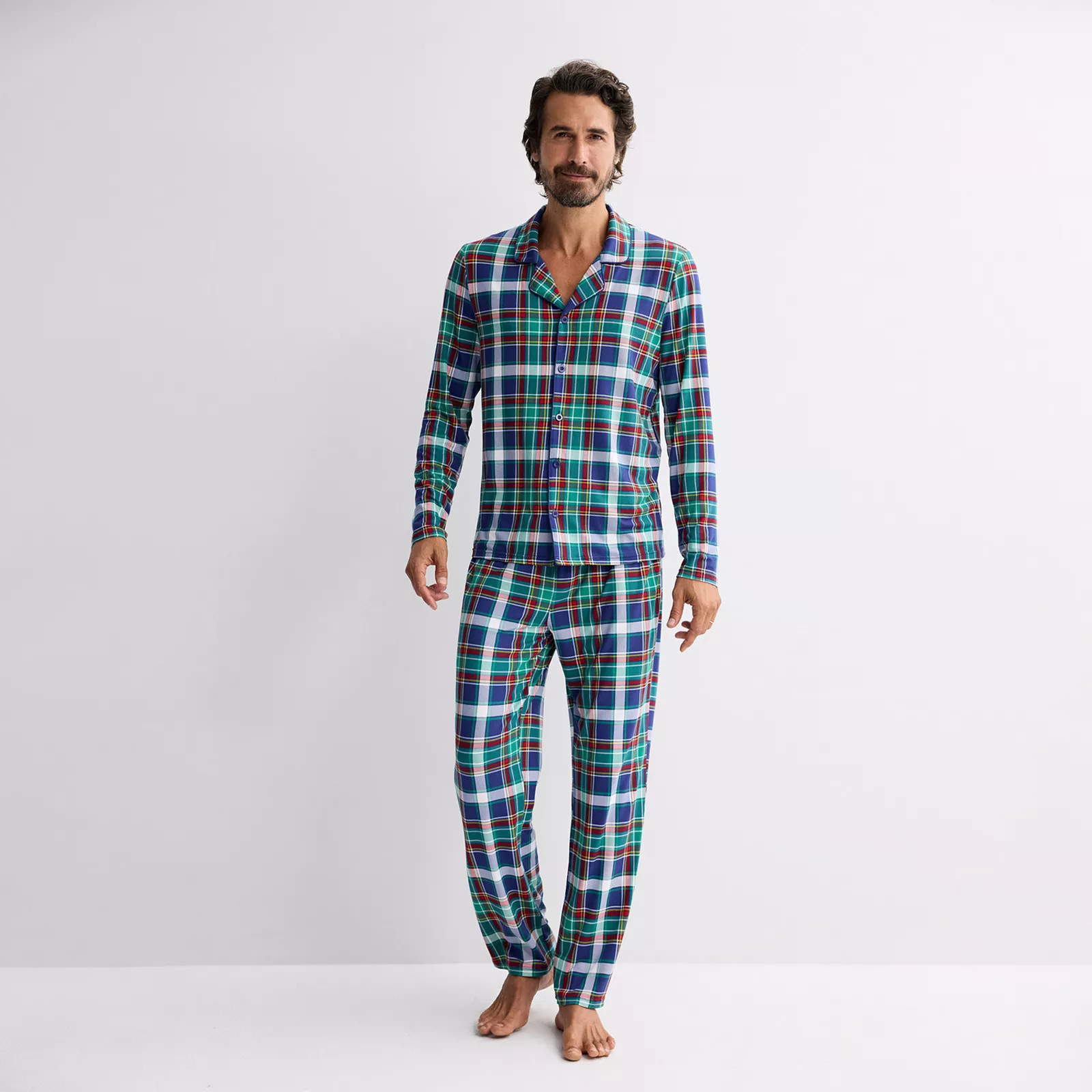 Men's Jammies For Your Families\u00ae Blue Plaid Notch Collar Pajama Top & Pajama Bottoms SetJamm... | Kohl's