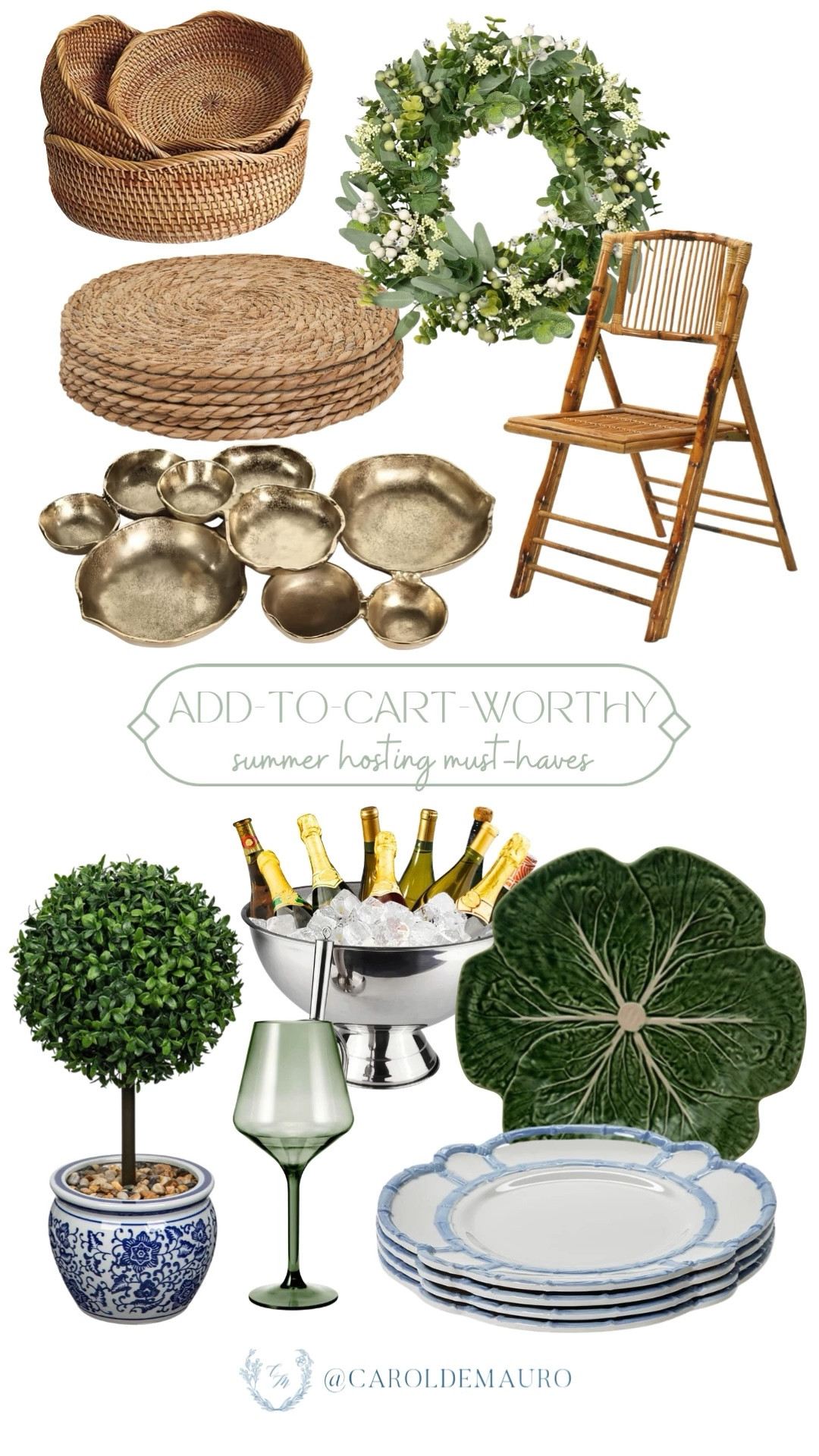 hosting must haves, serveware, cart worthy, woven placemats, foldable chair, dinnerware, wine glass, faux plant, wine bucket, party essentials, hostess gifts

#LTKHome