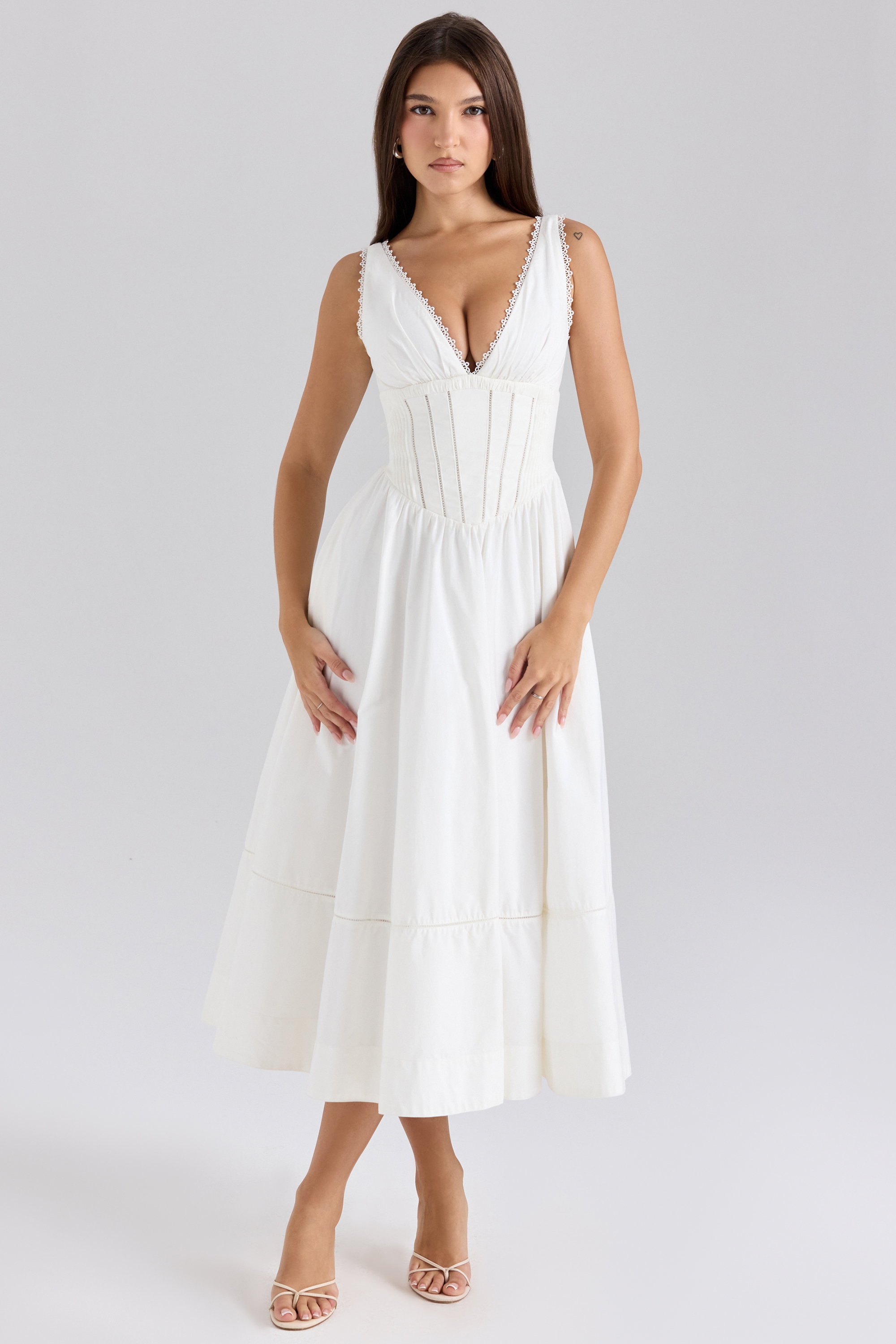 white stretch cotton midi sundress | House of CB