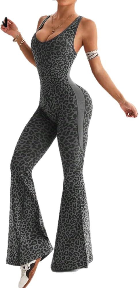 Women's Fashion Leopard Print Sports jumpsuit Seamless Yoga Tight jumpsuit Sexy Abdominal Control... | Amazon (US)