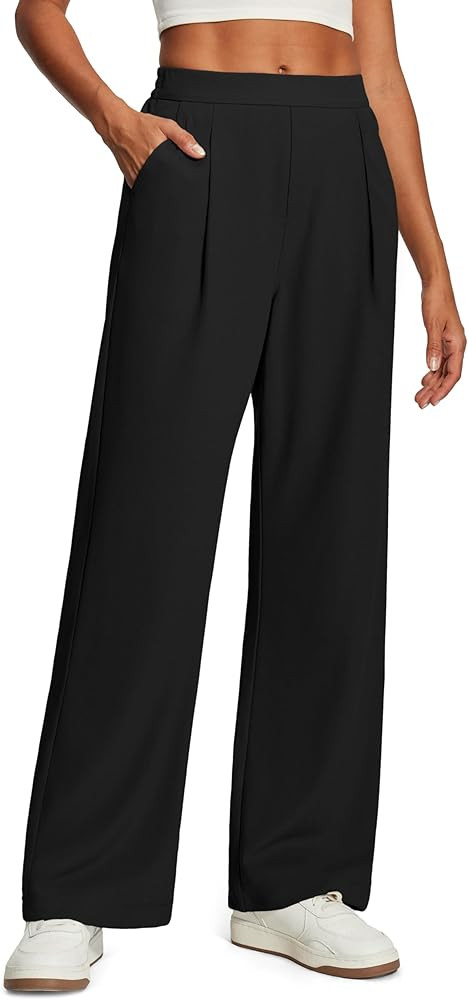 IUGA Wide Leg Pants Woman Pull on Dress Pants Women High Waisted Stretchy Work Pants Business Cas... | Amazon (US)