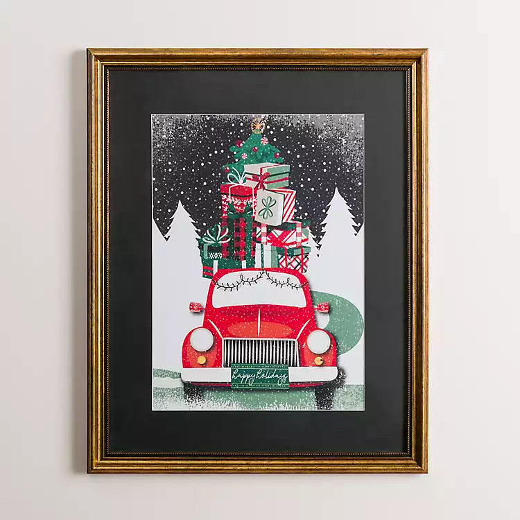 New! Red Car with Christmas Presents Framed Art Print | Kirkland's Home