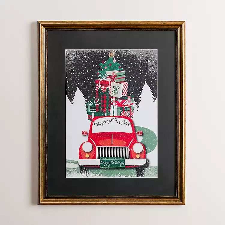 Red Car with Christmas Presents Framed Art Print | Kirkland's Home