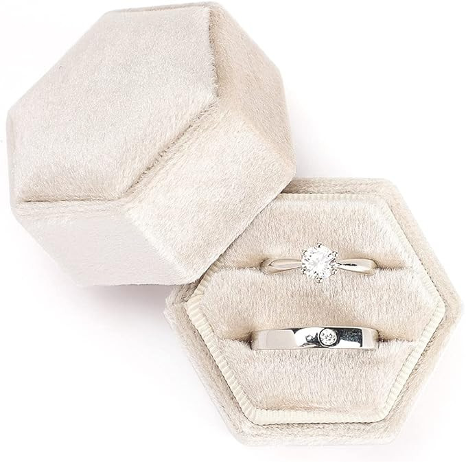 Etercycle Velvet Jewelry Ring Box, Hexagon Premium Gorgeous Vintage Double Ring Gift Box with Det... | Amazon (US)