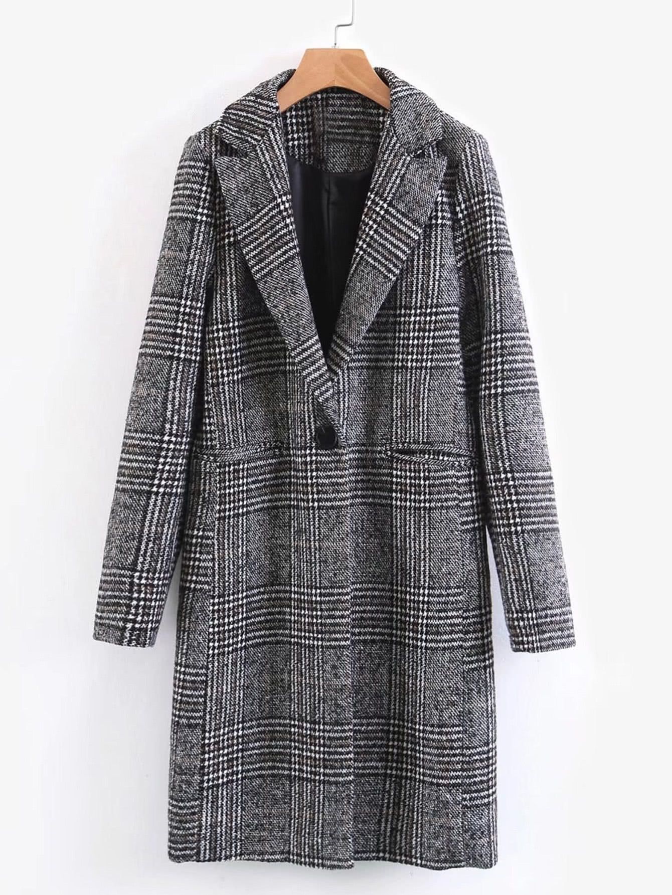 Single Button Plaid Reefer Coat | SHEIN