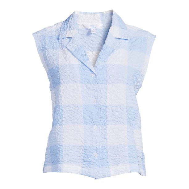 Time and Tru Women's Button Down Gingham Top - Walmart.com | Walmart (US)
