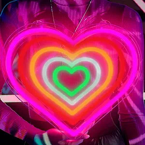 Love Heart Shaped Neon Light Romantic Neon Sign 14 x 13 Inch Rainbow Lights Lovely Bedroom Living... | Amazon (US)