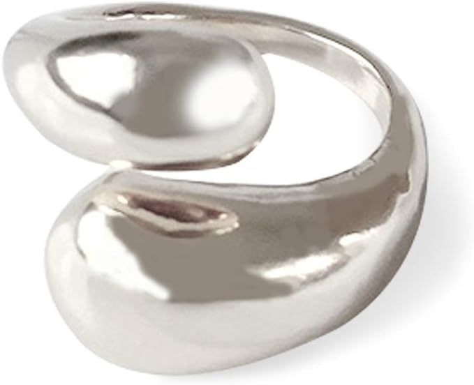 KURTCB Chunky Open Ring 14k Gold Plated Minimalist Adjustable Dome Teardrop Wide Bold Statement R... | Amazon (US)