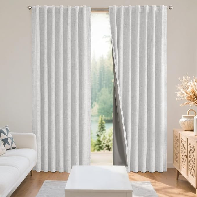 Joydeco 100% Blackout Curtains for Bedroom - Natural Linen Curtains 37" W x 108" L, Thermal Insul... | Amazon (US)