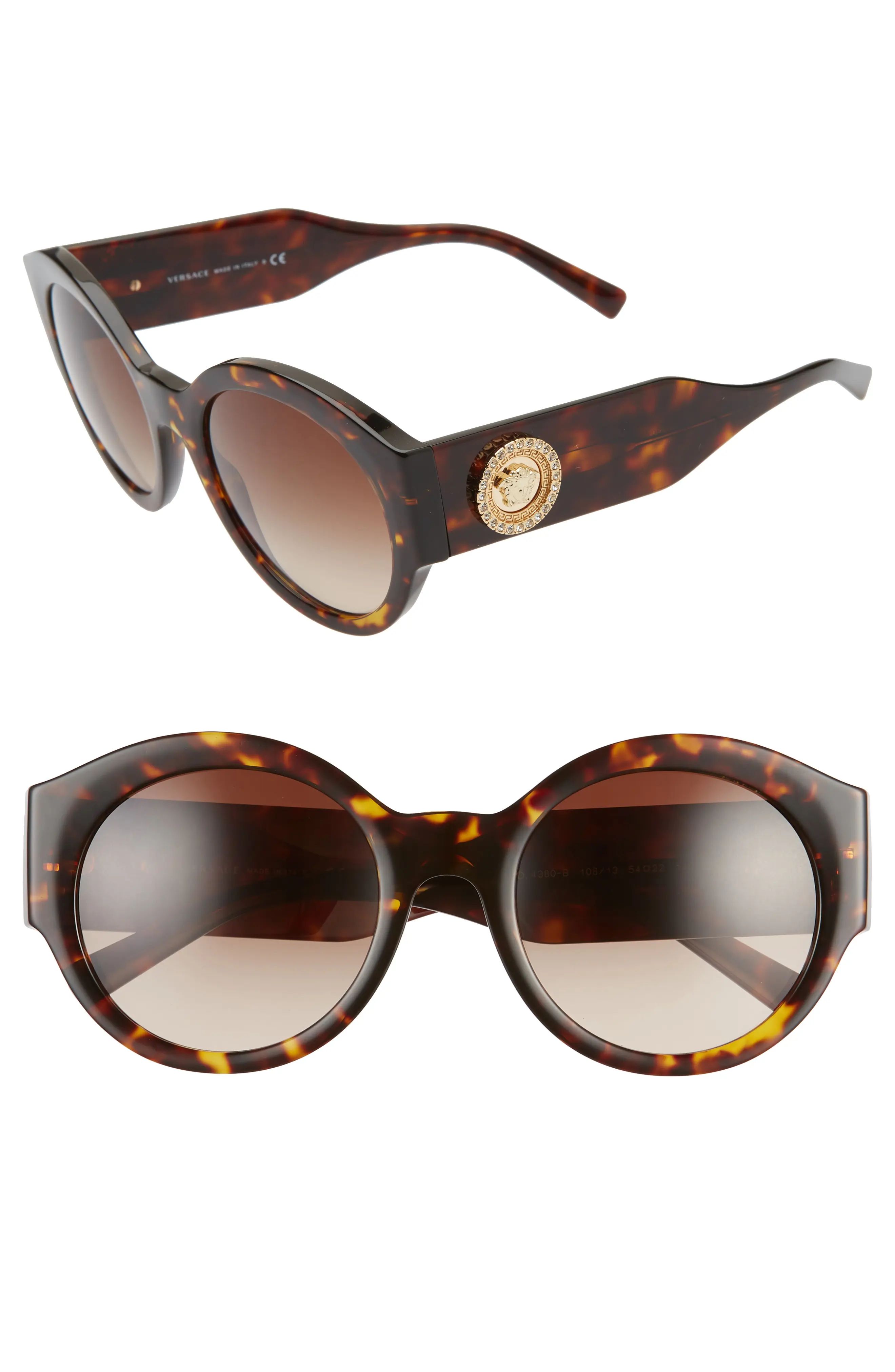 Women's Versace 54mm Polarized Round Sunglasses - Havana/ Brown Gradient | Nordstrom