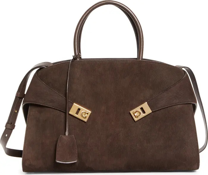 FERRAGAMO Medium Hug Suede Top Handle Bag | Nordstrom | Nordstrom