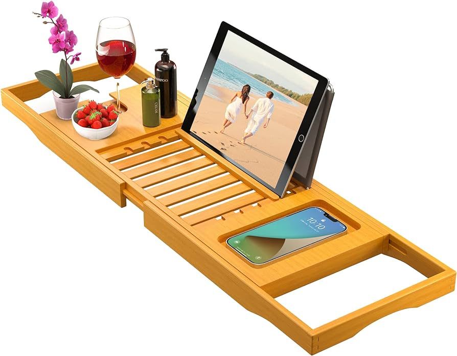 Bambüsi Premium Bathtub Tray Caddy - Bamboo Expandable Bath Tray - Unique House Warming Gifts, N... | Amazon (US)