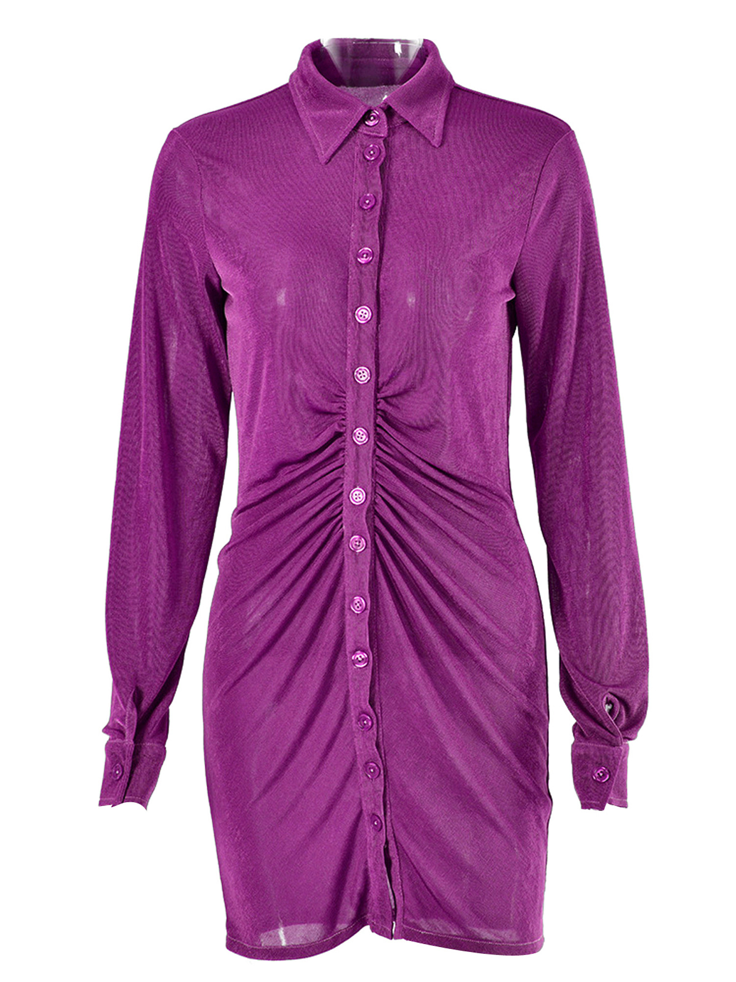 Kayotuas Women Casual Ruched Bodycon Dress Long Sleeve Lapel Button Down MIni Dresses | Walmart (US)