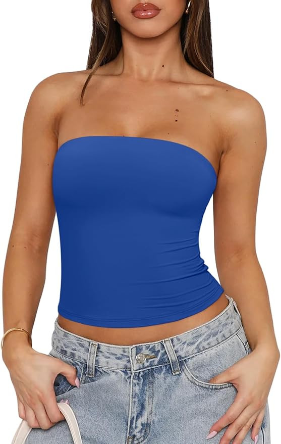 REORIA Women's Strapless Tube Top Double Lined & Non-Slip Y2K Backless Crop Tops for Summer Going... | Amazon (US)