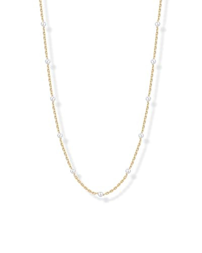 PAVOI 14K Yellow Gold Plated Freshwater Cultured Dainty Pearl Necklaces for Women - Choker Station Chain Gold Pearl Necklace Beaded Bride Jewelry | Amazon (US)