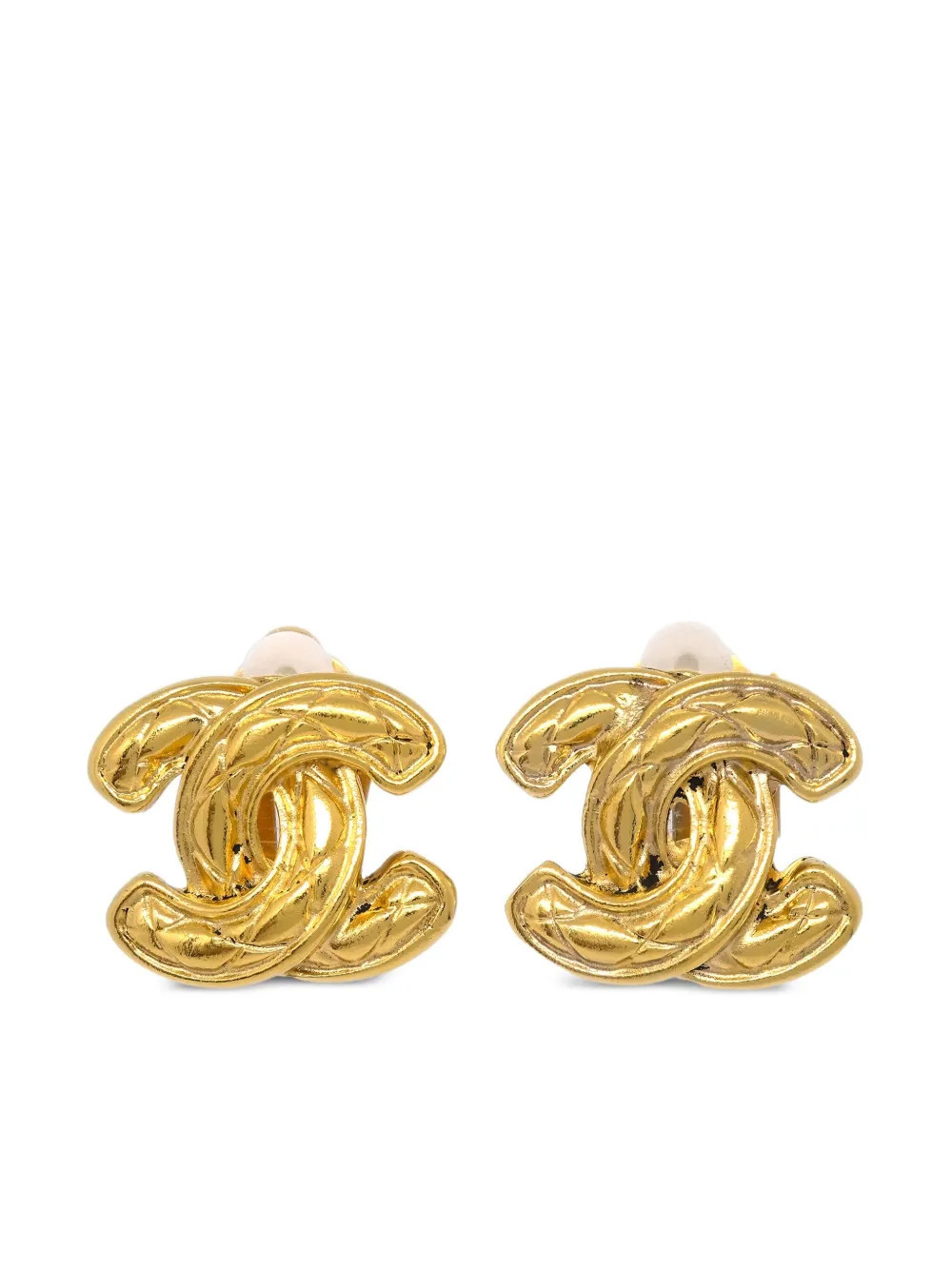 CHANEL Pre-Owned 1990-2000s CC diamond-quilted clip-on earrings - Gold | Farfetch Global