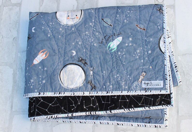 space baby quilt - gender neutral baby quilt - love you to the moon and back,space themed nursery... | Etsy (US)