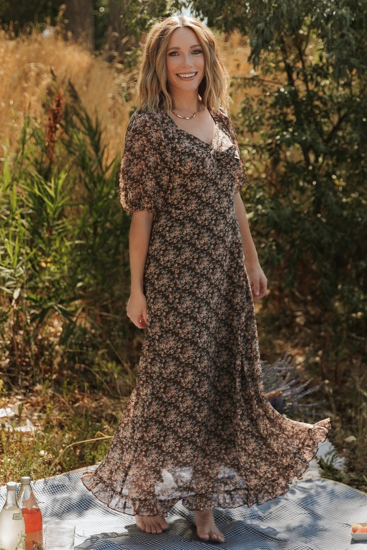 Camryn Maxi Dress | Brown Floral | Baltic Born