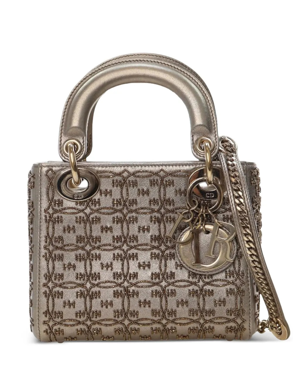 Christian Dior Pre-Owned 2020 Mini Beaded Metallic Lambskin Cannage Lady Dior satchel - Gold | Farfetch Global
