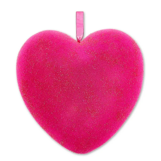 Valentine's Day Flocked Pink Heart Ornament, 17", by Way To Celebrate - Walmart.com | Walmart (US)