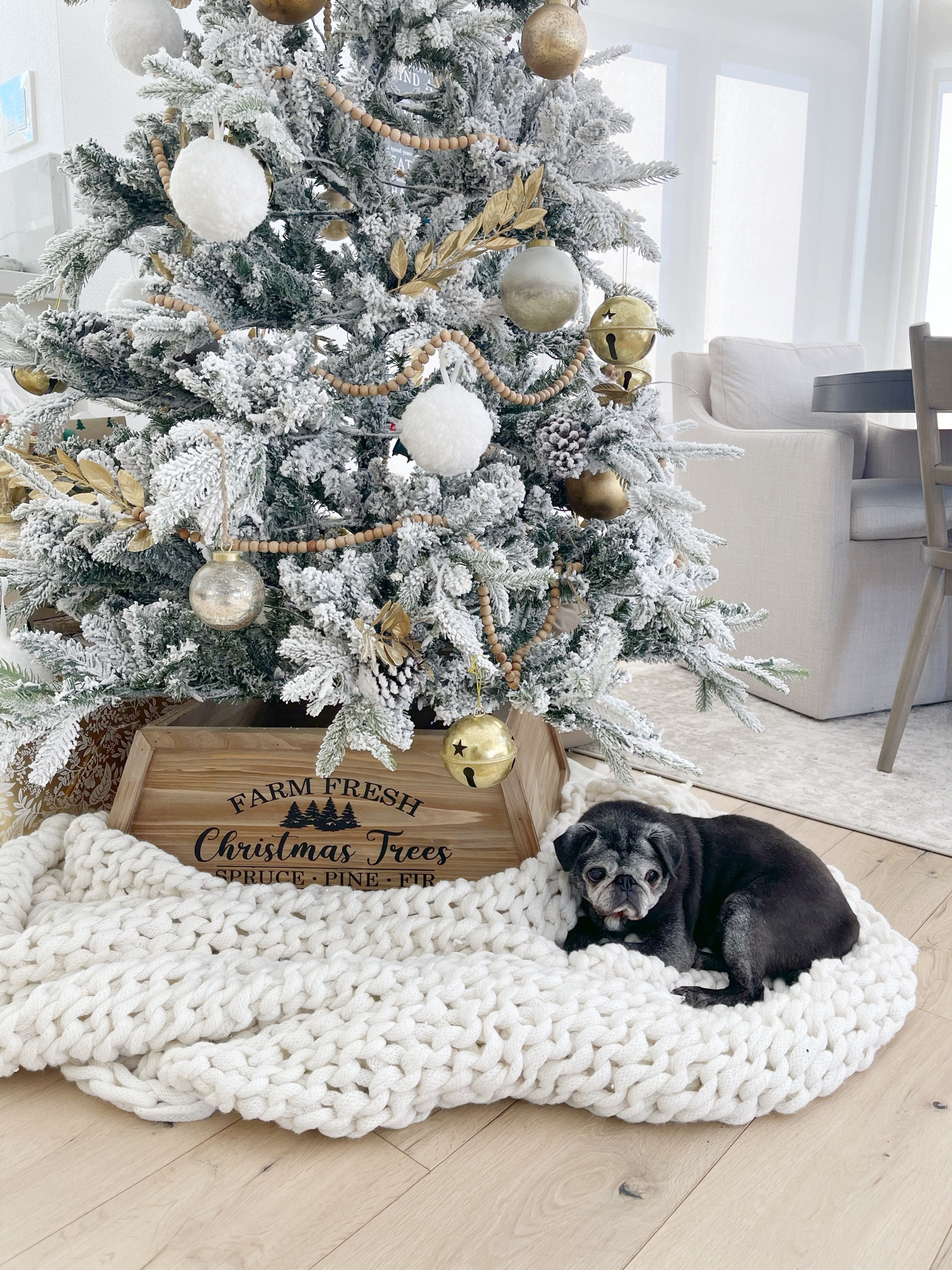 H O M E \ 7.5’ flocked Christmas tree details: ornaments, wood garland, tree collar and knit blanket! Many Walmart finds!🌲✨

Holiday home decor 

#LTKhome #LTKHoliday
