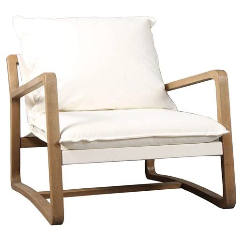 Clyde Rustic Lodge Brown Oak Wood White Performance Seat Back Occasional Chair | Kathy Kuo Home
