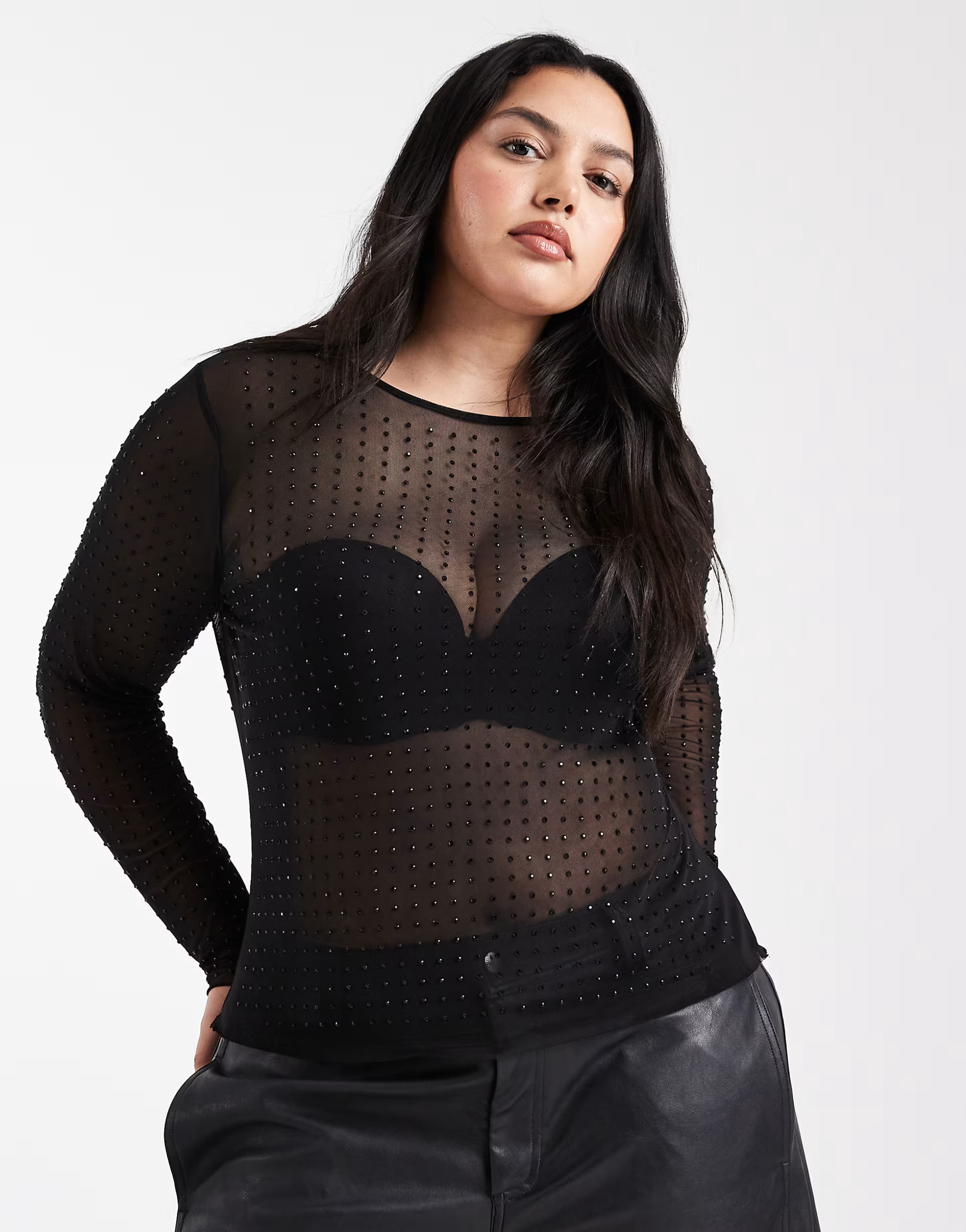 ONLY Curve mesh top with rhinestones in black | ASOS (Global)