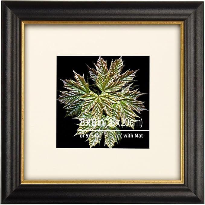 8x8 Black Vintage Neutral Picture Frame, Hand Painted Solid Wood Profile and Antique Metallic Gol... | Amazon (US)