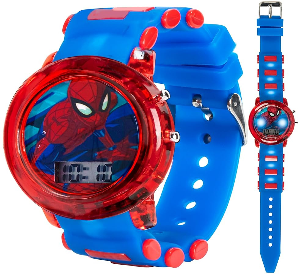 Marvel Spider-Man Kids' LCD Watch – Flashing LED Bullet Band, Digital Time Display, Red & Blue ... | Amazon (US)