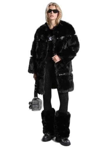 Michael Kors Women's Faux Fur Long Coat, Black/Black, X-Small | Amazon (US)