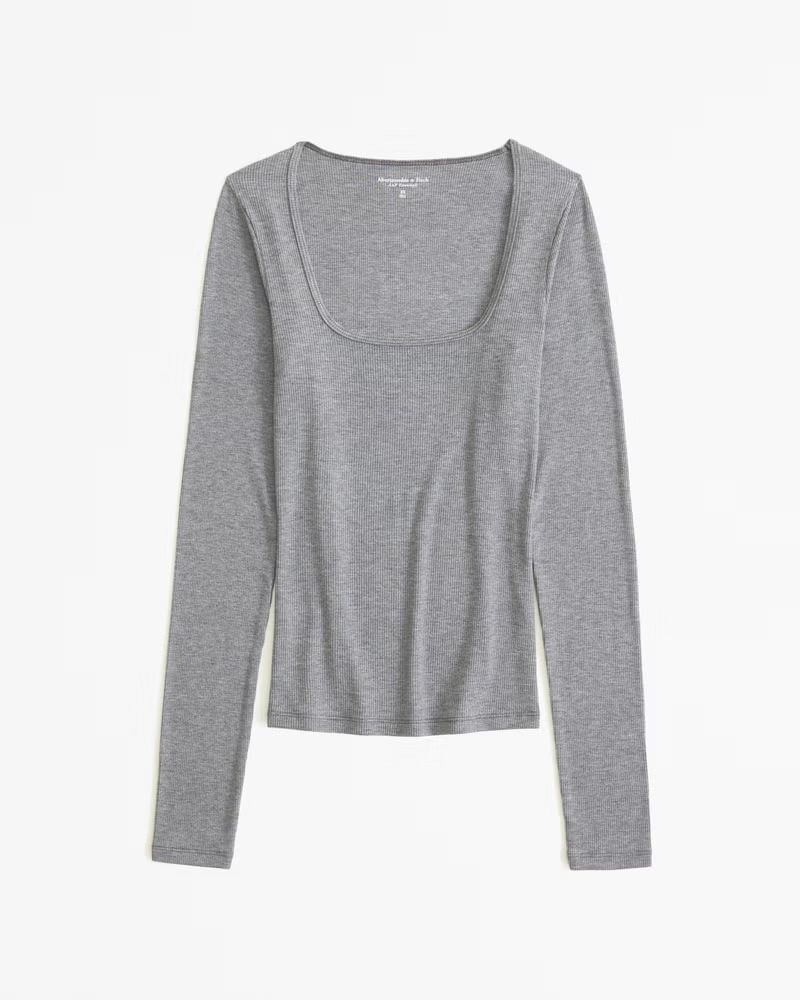 Long-Sleeve Featherweight Rib Tuckable Squareneck Top | Abercrombie & Fitch (US)