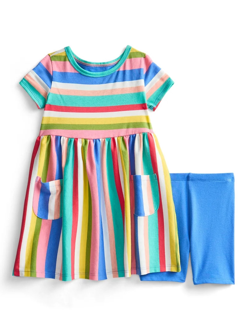 Wonder Nation Toddler Girls Printed Dress and Bike Shorts Outfit Set, 2-Piece, Sizes 18M-5T | Walmart (US)