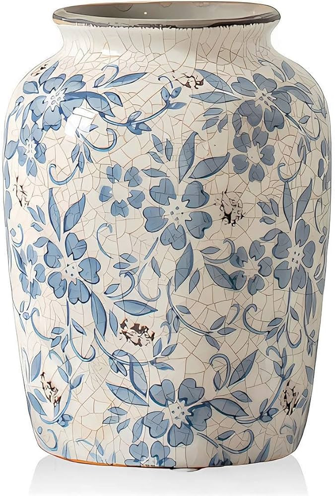 Rustic Blue and White Porcelain Flower Vases Chinoiserie Vase Ceramic Ginger Jars Vases for Home ... | Amazon (US)