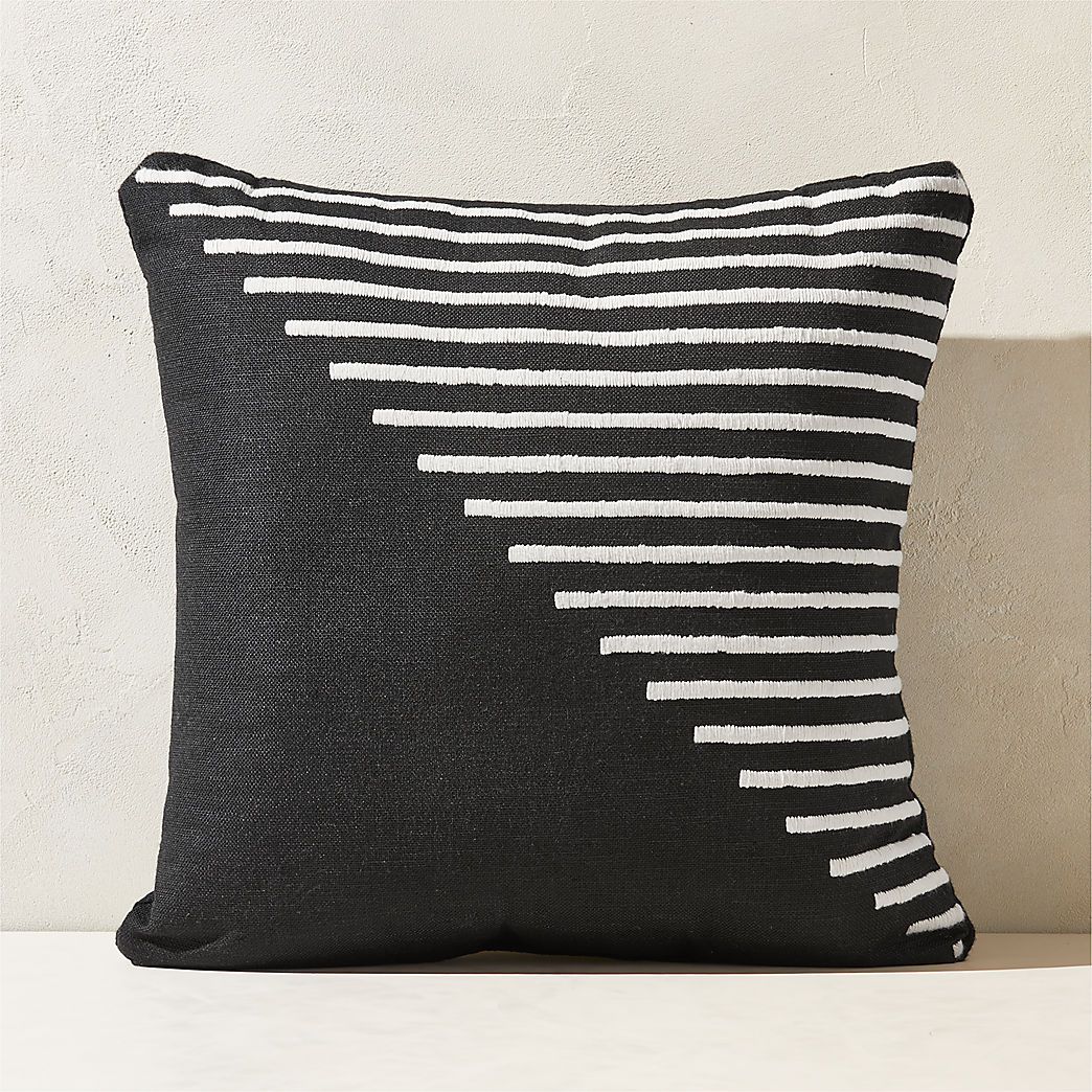 Utila Black and White Embroidered Outdoor Throw Pillow 23" + Reviews | CB2 | CB2