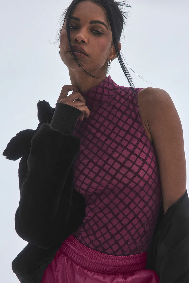 Mesh Plaid Mock Neck Bodysuit - Wild Berry | Alo Yoga (US)