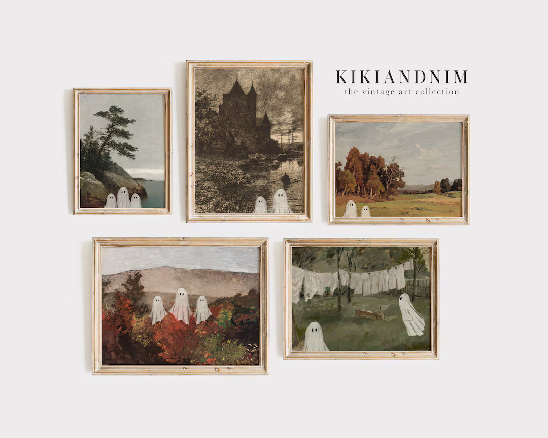 vintage halloween decor | 5 VINTAGE HALLOWEEN PRINTS | ghosts decor | spooky wall art | halloween... | Etsy (US)