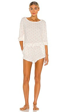 Plush Ultra Soft Heart Jersey Pajama Set in White & Red from Revolve.com | Revolve Clothing (Global)
