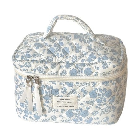TOOYFUL Floral Cosmetic Bag Aesthetic Makeup Bag with Handle Cotton Toiletry Organizer Bag Travel Quilted Makeup Bag for Women Family | Walmart (US)