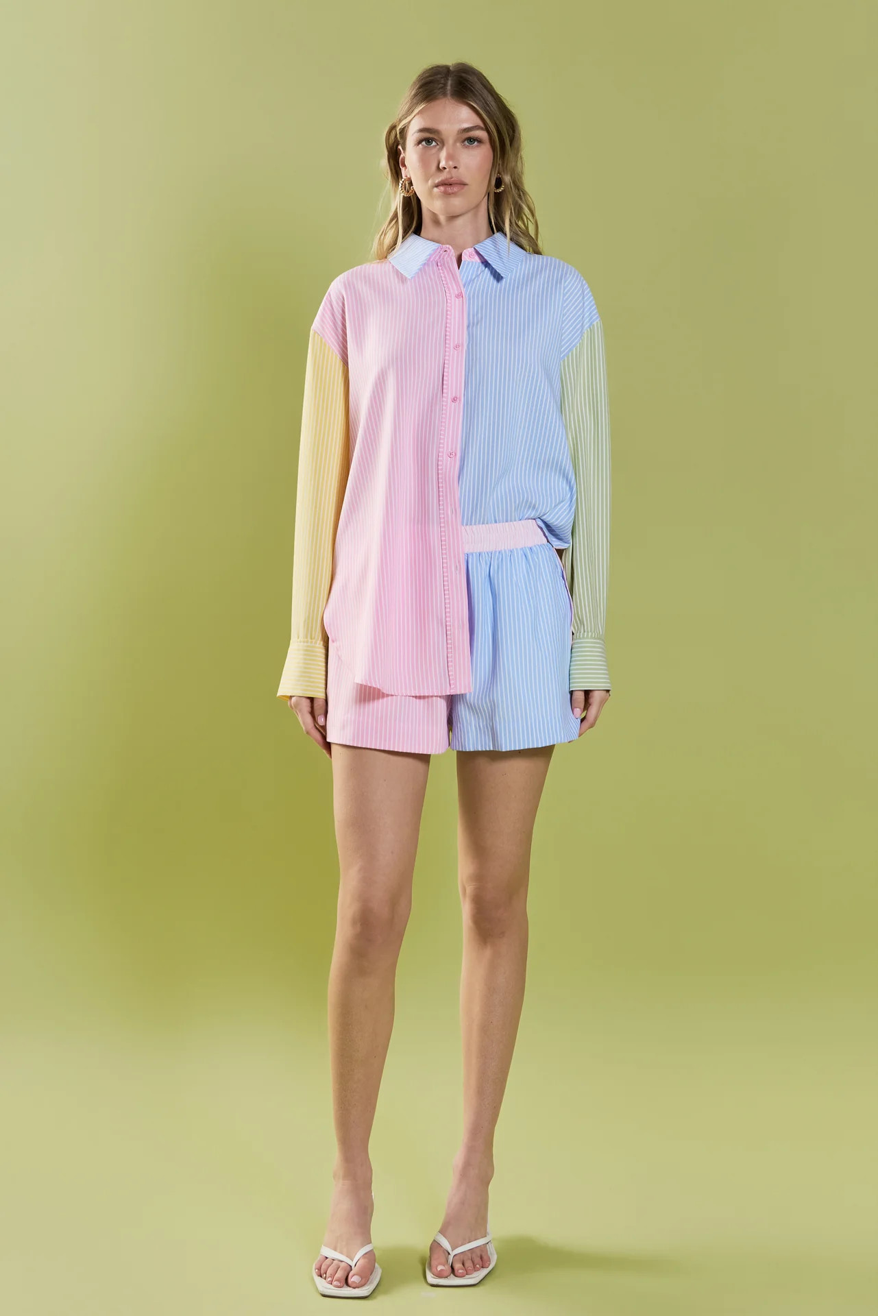 Colorblock Stripe Button Down Shirt | English Factory