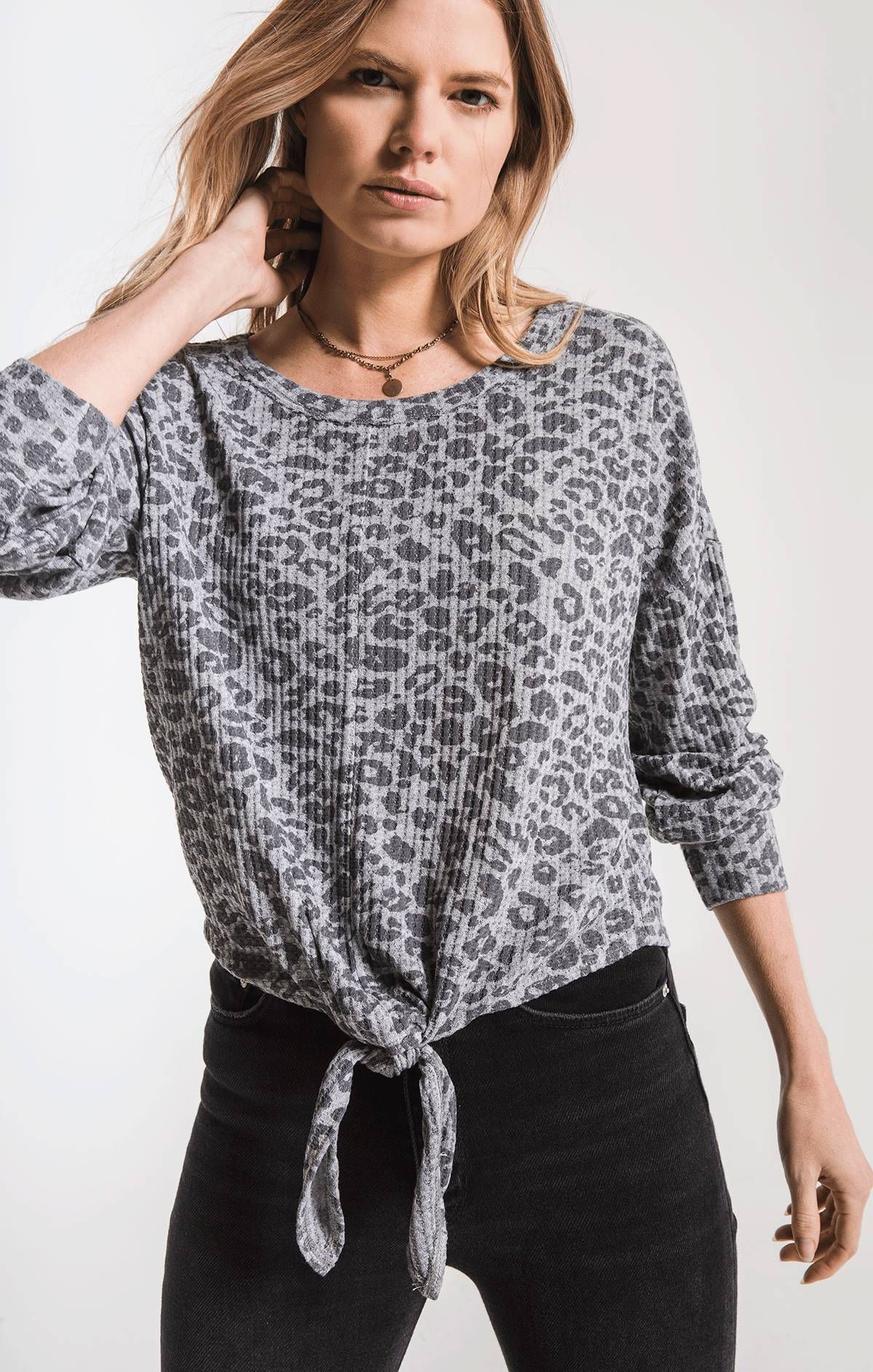 The Leopard Tie-Front Waffle Thermal Top | Z Supply