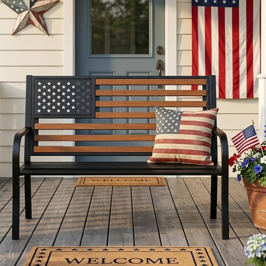 45.7 Inch American Flag Outdoor Bench - Patriotic Stars and Stripes Garden Bench with Heavy Duty ... | Amazon (US)