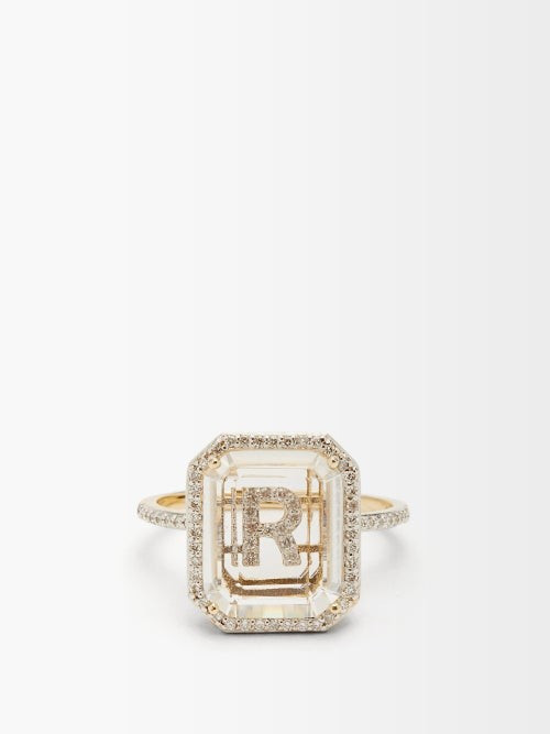 Mateo - Initials Diamond, Quartz & 14kt Gold Ring R-z - Womens - Crystal | Matches (US)